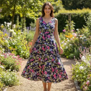 Viscose RADIANCE Flower Uma navy digital print