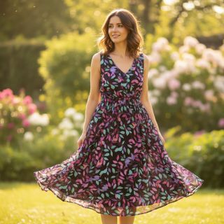 Viscose RADIANCE Barbara black digital print