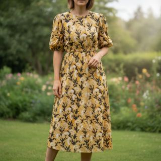 Viscose LUREX White flowers ecru digital print