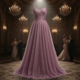 Tulle netting ROYAL SPARKLE dark lilac gold