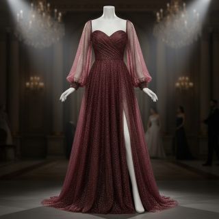 Tulle netting ROYAL SPARKLE aubergine gold