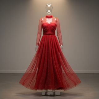 Tulle netting ROYAL SPARKLE red silver