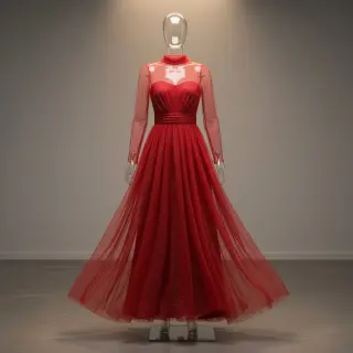 Tulle netting ROYAL SPARKLE red silver