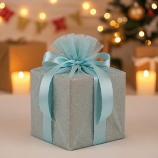 Tulle netting ROYAL SPARKLE light blue gold