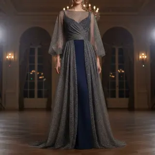 Tulle netting ROYAL SPARKLE dark grey silver