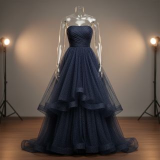 Tulle netting ROYAL SPARKLE navy silver