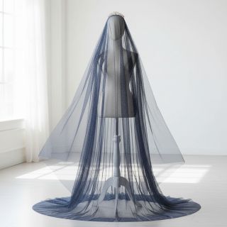 Tulle netting ROYAL SPARKLE navy silver