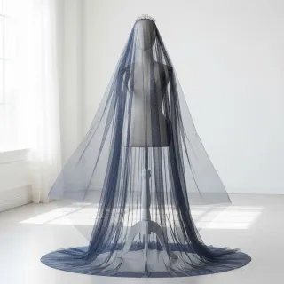 Tulle netting ROYAL SPARKLE navy silver