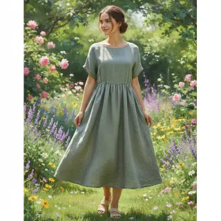 Linen cotton Lico camo green