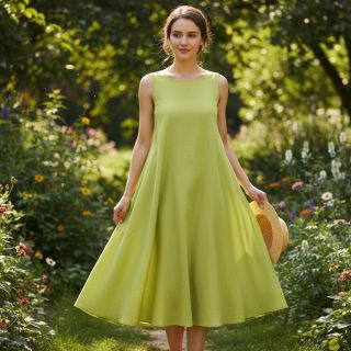 Linen cotton Fishbone bright green