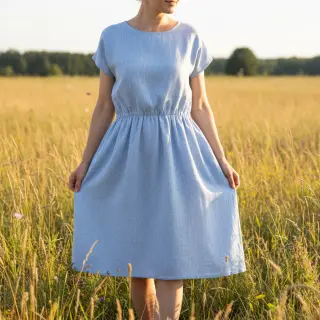 Linen cotton Fishbone light blue