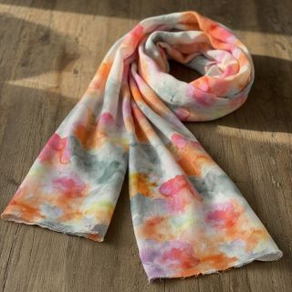 Linen cotton Abstract flowers RAMIE orange digital print