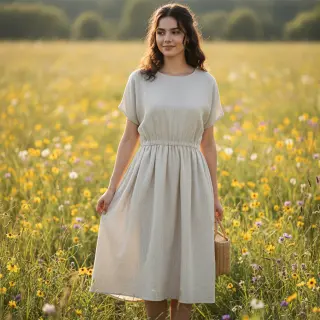Linen cotton Lira mini stripe beige