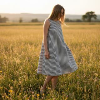 Linen cotton Lira big stripe black