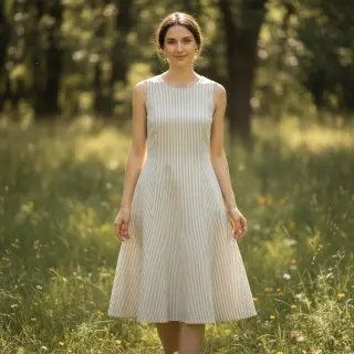 Linen cotton Lira big stripe beige
