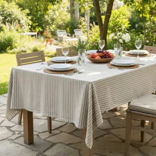 Linen cotton Lira big stripe beige