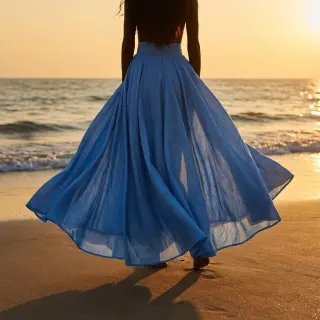 Linen cotton Fishbone cobalt