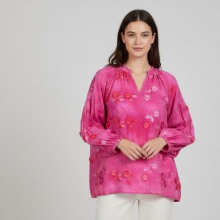 Cotton fabric TIE DYE EMBROIDERY Poppy design U