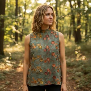 Cotton fabric TIE DYE EMBROIDERY Poppy design O