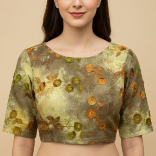 Cotton fabric TIE DYE EMBROIDERY Poppy design P