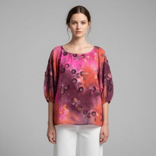 Cotton fabric TIE DYE EMBROIDERY Poppy design Q