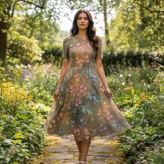 Cotton fabric TIE DYE EMBROIDERY Poppy design N