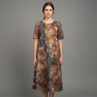 Cotton fabric TIE DYE EMBROIDERY Poppy design M