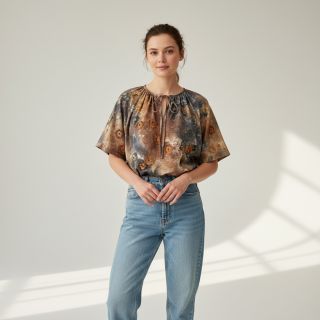 Cotton fabric TIE DYE EMBROIDERY Poppy design M