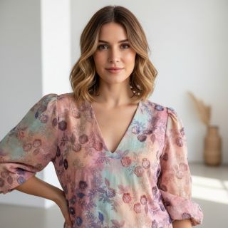 Cotton fabric TIE DYE EMBROIDERY Poppy design R