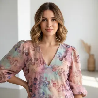 Cotton fabric TIE DYE EMBROIDERY Poppy design R