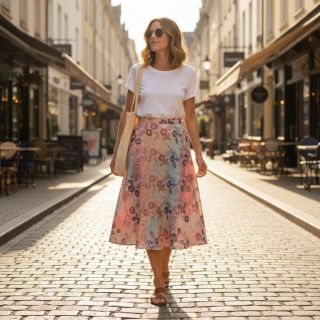 Cotton fabric TIE DYE EMBROIDERY Poppy design R