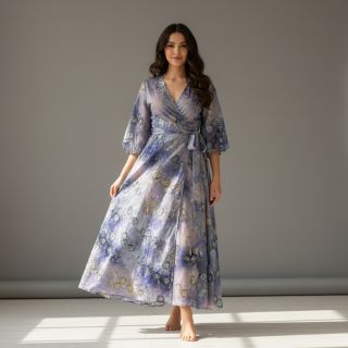 Cotton fabric TIE DYE EMBROIDERY Poppy design T