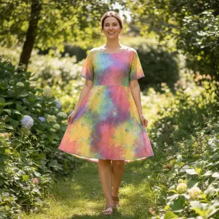 Cotton fabric EMBROIDERY Tie dye Della design A