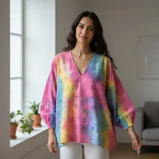 Cotton fabric EMBROIDERY Tie dye Della design B