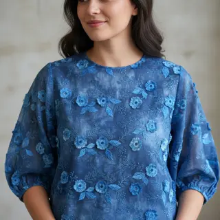 Cotton fabric TIE DYE EMBROIDERY Poppy design L