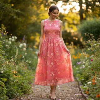 Cotton fabric TIE DYE EMBROIDERY Poppy design K