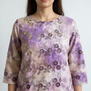 Cotton fabric TIE DYE EMBROIDERY Poppy design J