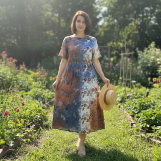 Cotton fabric TIE DYE EMBROIDERY Poppy design I