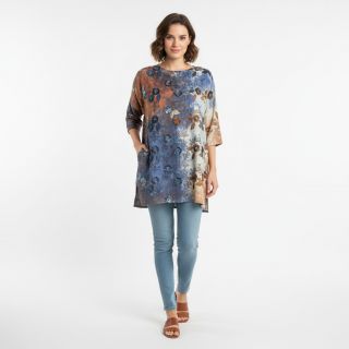 Cotton fabric TIE DYE EMBROIDERY Poppy design I