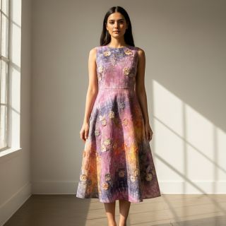 Cotton fabric TIE DYE EMBROIDERY Poppy design E