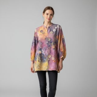 Cotton fabric TIE DYE EMBROIDERY Poppy design E