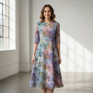 Cotton fabric TIE DYE EMBROIDERY Poppy design C