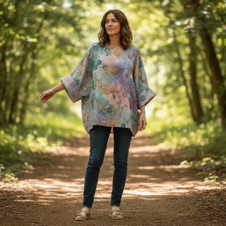 Cotton fabric TIE DYE EMBROIDERY Poppy design C