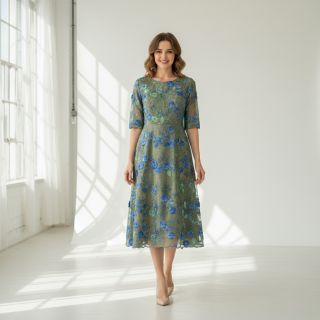 Cotton fabric TIE DYE EMBROIDERY Poppy design B