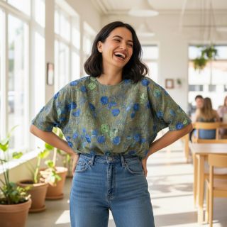 Cotton fabric TIE DYE EMBROIDERY Poppy design B