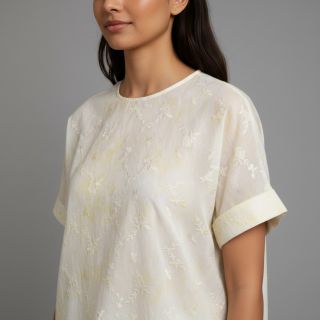 Cotton fabric EMBROIDERY Tie-Dye yellow