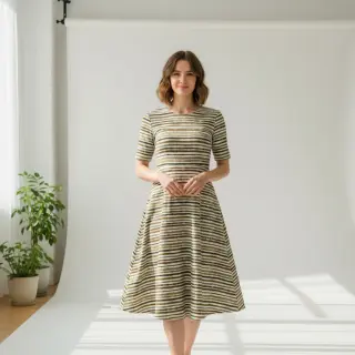Cotton fabric Small stripes Snoozy taupe