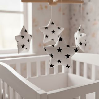 Cotton fabric Stars white/black