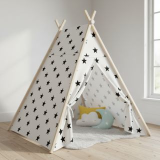 Cotton fabric Stars white/black