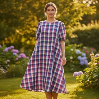 Cotton fabric YARN DYED Square cerise